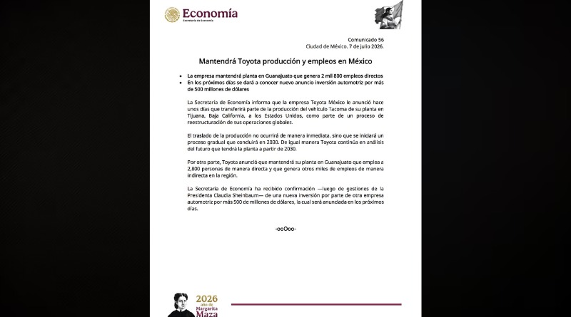 APUESTA DE TOYOTA EN TEXAS IMPLICA RECORTE EN BC