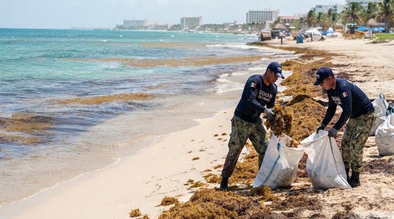 CASI 80 MIL TONELADAS: SEMAR RETIRA SARGAZO DEL CARIBE