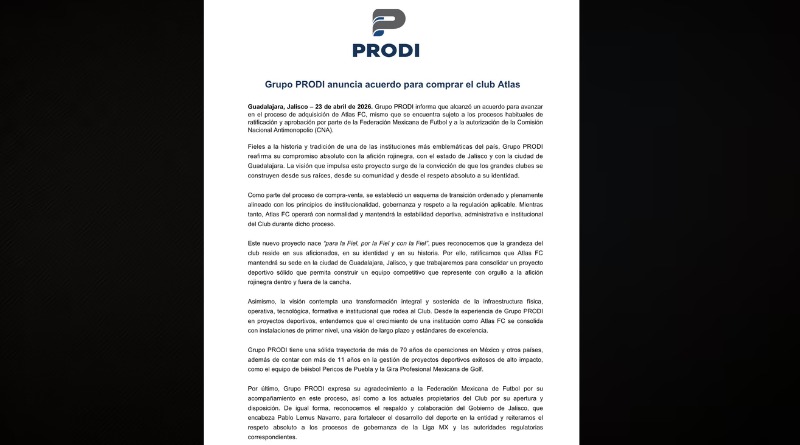 PROMETE GRUPO PRODI MANTENER ATLAS COMO PROTAGONISTA