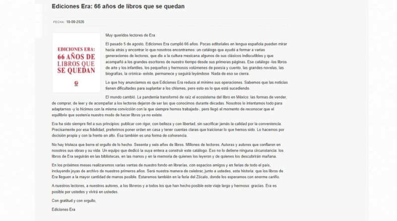 NO CIERRA ERA; REDUCE OPERACIONES