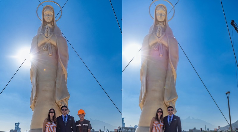 SAMUEL Y MARIANA ERIGEN ESCULTURA DE VIRGEN EN NUEVO PUENTE