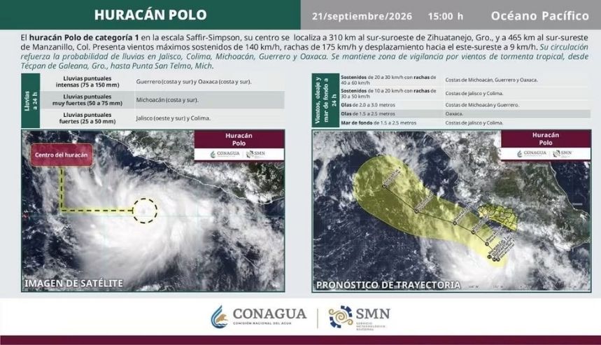 SE PREVÉN LLUVIAS FUERTES A MUY FUERTES Y OLEAJE ELEVADO EN GUERRERO DURANTE LAS PRÓXIMAS HORAS: SGIRPCGRO